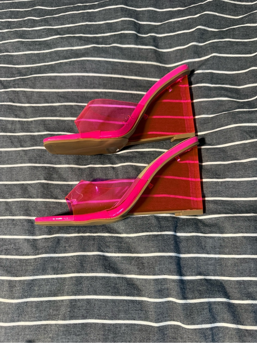 Wild Diva Hot Pink Clear Strap Wedge Slides